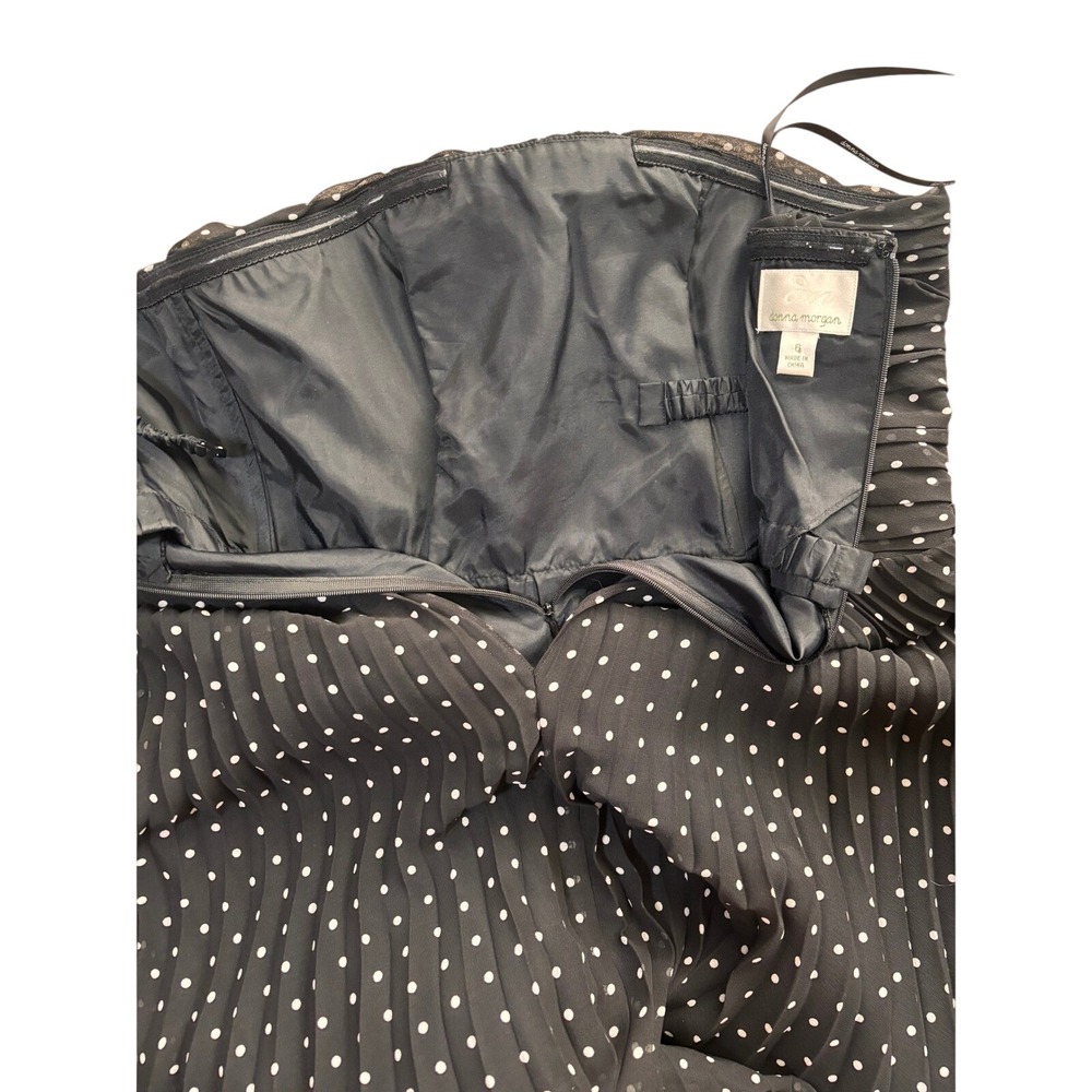 Donna Morgan Polka Dot Strapless Dress Women 6 Black Excellent Pleated Chiffon - Picture 3 of 8